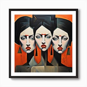 Three Women, Abstract Portrait Of A Woman Art Print Art Print