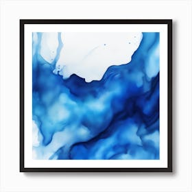 Beautiful sapphire cobalt abstract background. Drawn, hand-painted aquarelle. Wet watercolor pattern. Artistic background with copy space for design. Vivid web banner. Liquid, flow, fluid effect. Art Print