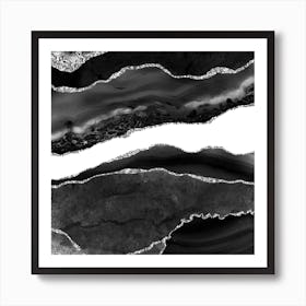 Black & Silver Agate Texture 08 Art Print