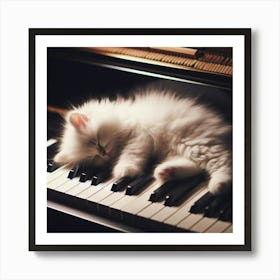 Kitten Sleeping On Piano Art Print