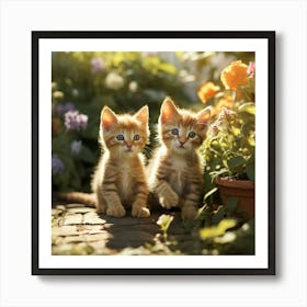 Cute Kittens In The Garden paintings art print Art Print