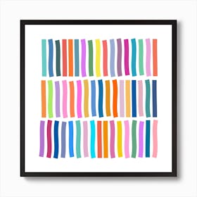 Cute Geometric Lines Stripes in Multicolor Rainbow Art Print