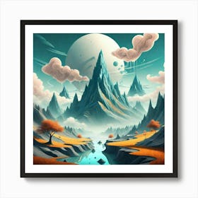 Landscape With Mountains And Clouds Art Print