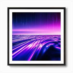 A Futuristic 1980s Poster Adorned With Iridescent Purple And Violet Waves Cascading Dynamically Dow (7) Art Print