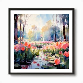 Watercolour Abstract Keukenhof Gardens Netherlands Vintage Botanical Art Print