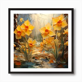 Daffodils In The Forest 1 Art Print