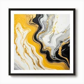 Abstract Marble Patterns Gracefully Swirling Across A Canvas The Waves Of Liquid Gold Silver Grey Art Print