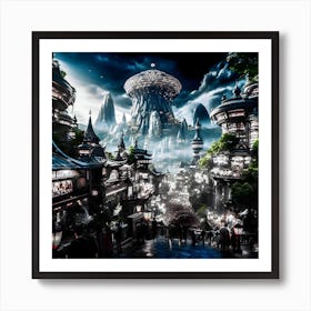 Cyberpunk city at night Art Print