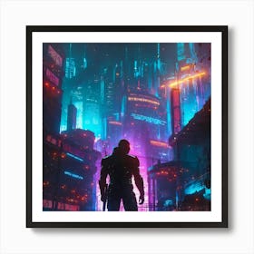 Man In A Futuristic City Art Print