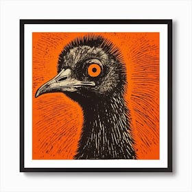 Retro Bird Lithograph Emu Art Print