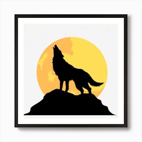 Wolf Wild Animal Night Moon Art Print