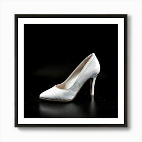 Firefly White, Ladies Shoe, Black Background, Minimalistic, Elegant, Fashion, Stylish, Monochrome, (2) Art Print