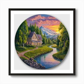 Sunset At The Cabin Art Print