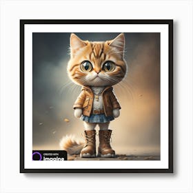 Girl Cat in Dress and Boots 2 Art Print