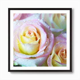 Beautiful pale pink, light yellow chameleon roses Art Print