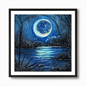 Moon And Stars Art Print