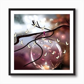 Glass Ball With Butterflies Poster