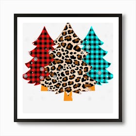 Merry Christmas Trees With Leopard & Plaid Print Art Print