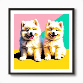 Samoyed Pups , This Contemporary art brings POP Art and Flat Vector Art Together, Colorful Art, Animal Art, Home Decor, Kids Room Decor, Puppy Bank - 128th Art Print