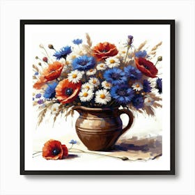 Poppies In A Vase, Acrylic Style Painting 10 Art Print