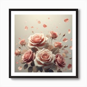 Pink Roses With Flying Petal Art Print