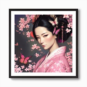 Asian Girl With Butterflies 10 Art Print