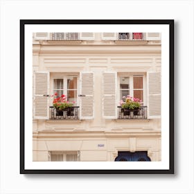 Paris Windows With Flowers Square Art Print