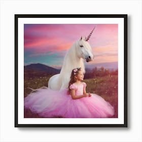 Little Girl With Unicorn Art Print