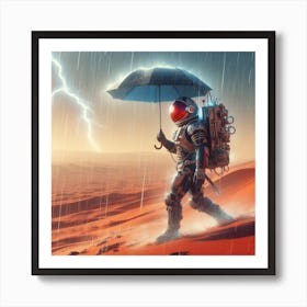 Astronaut With Umbrella On Mars 1 Art Print