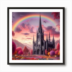 Rainbow Over A Castle Art Print