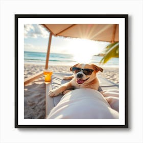 Cute dog soaking up the sun on the beach! 4 Art Print