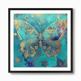 Butterfly On Blue Background 1 Art Print