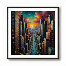 New York City At Sunset Art Print