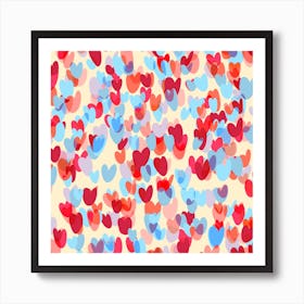 Overlapped Sweet Hearts Square Art Print