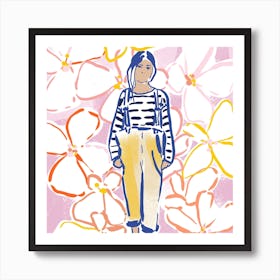 Girl in rain pants square Art Print