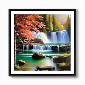 Waterfall In Autumn 21 Art Print