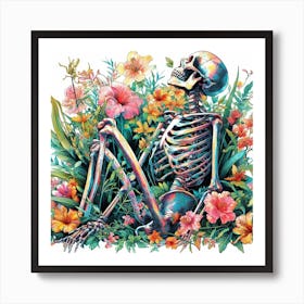 Skeleton In Flowers Art Print