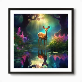 Fallow Deer Fawn with Woodland Flowers Art Print