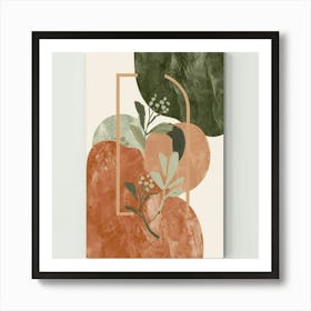 Abstract boho wall art in beige and green Art Print