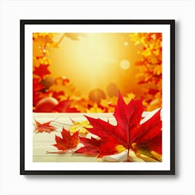 Autumn Leaves On A Wooden Table Art Print