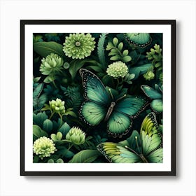 Green Butterflies Art Print