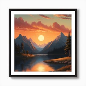 Sunset Over Lake Art Print