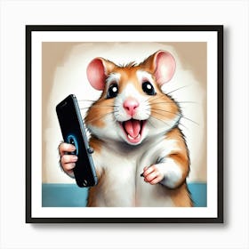 Hamster With Phone 2 Art Print