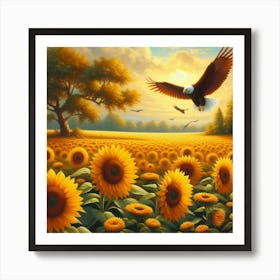 Sunflowers And Eagle Art Print