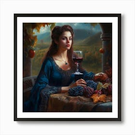 Woman With A Glass Of Wine Art Print