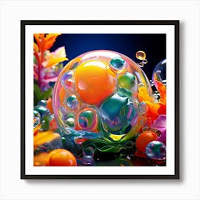 3d Bubbles Colors Dimensional Objects Illustrations Shapes Plants Vibrant Textured Spheric (19) Art Print