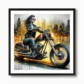 Urban Biker Babe Art Print