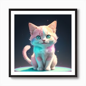 Gradient Pink and blue and green baby british cat happy and smiling,full body,sharp focus,looks funny,glowing, glitter,shine,sitting in the big fire sphere,very cute,8k,hd,Futuristic,SFG Art Print