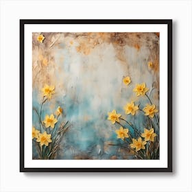 Daffodils Waving Stem Pointed Leaves Yellow Flashes Brown 7 Art Print