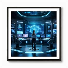 A Futuristic Control Room Showcasing Advanced Ai Powered Data Analysis Featuring An Array Of Comple (4) Art Print